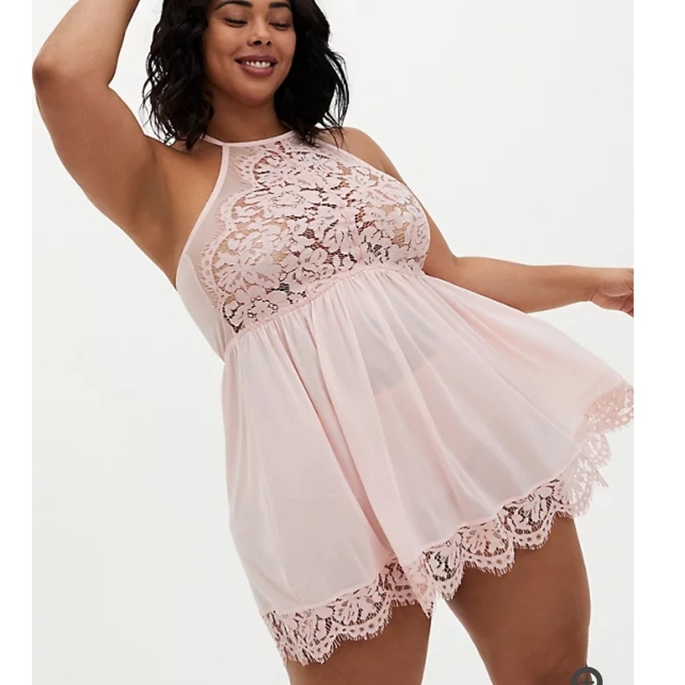 Torrid Light Pink High Neck Lace Babydoll